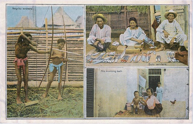 Three different scenes with black people in all of them postcard
