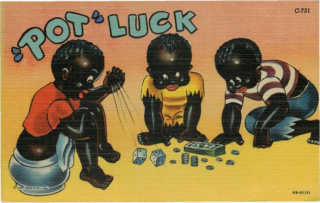 Black Americana Postcard - "Pot" Luck