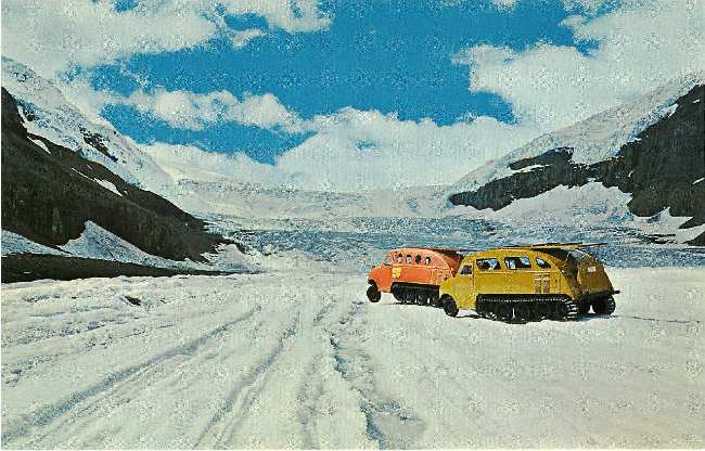 Canadian Rockies - Snowmobiles Classic Car Postcard