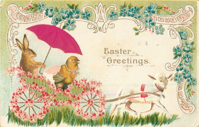 Easter rabbit w/silk umbrella - Postcard