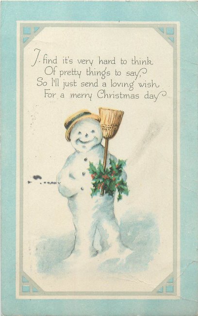 "Merry Christmas" Snowman w/hat, broom, & holly (copy1)