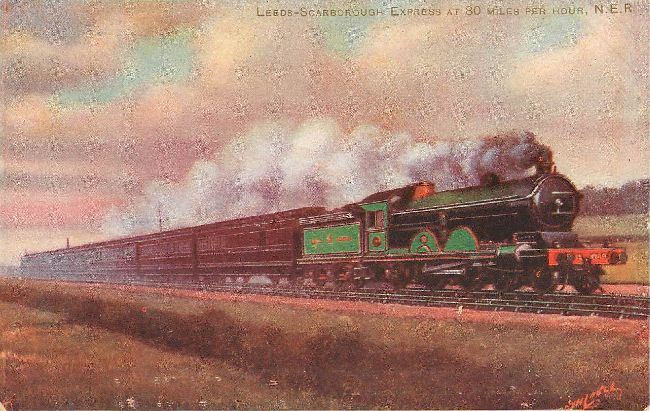 LEEDS-Scarbororough Express at 80mph N.E.R. Postcard