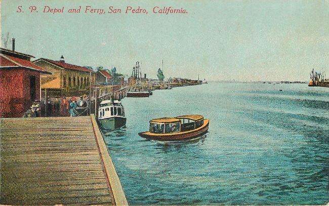 S.P. Depot and Ferry San Pedro CA Postcard