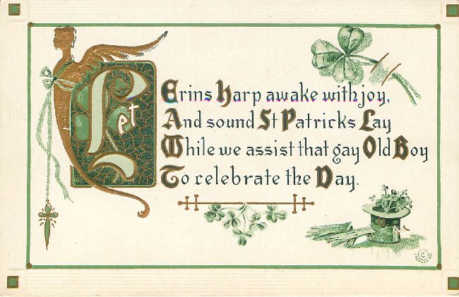St. Patrick's Day Postcard - Let Erins harp awake with joy...