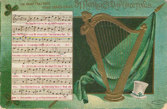 st. Patrick's Day Postcard-The Harp That Once Thro' Tara's Halls