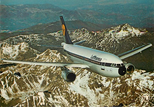 Lufthansa Airline Postcard Airbus A 310 over Snow Capped Mounts