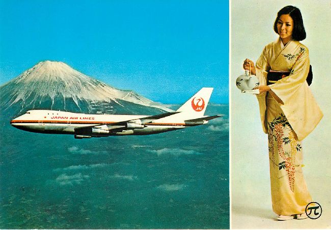 Japan Airlines Boeng 747 Devant le Fuji Yama Postcard