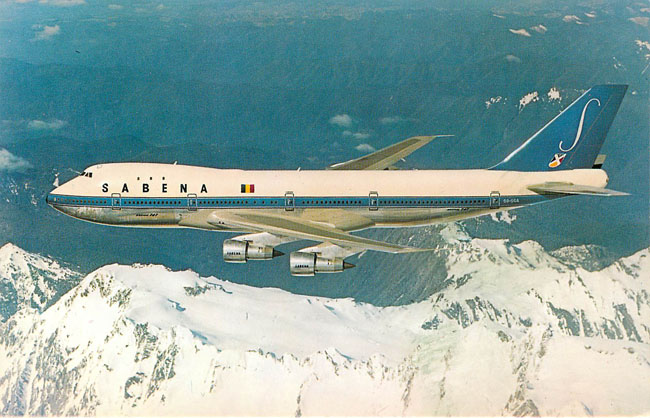 SEBENA Belgian World Airlines Boeing 747 Postcard