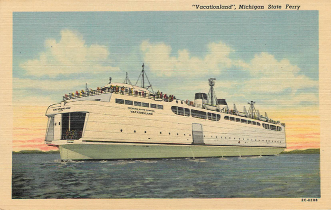 Vacationland Michagan State Ferry Postcard