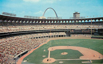 Baseball Postcard - Gateway Arch, Civic Center, Busch Stadium