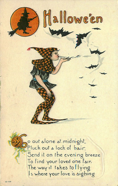 Halloween Postcard Bats Witch 1917