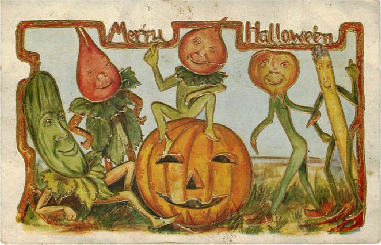 Merry Halloween Postcard Vegtables 1912