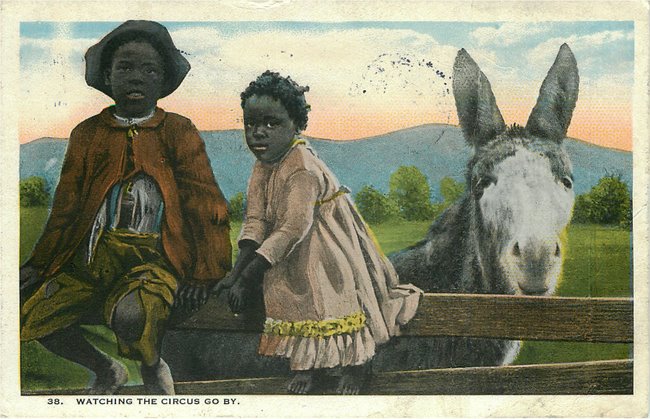 Black Americana Postcard - "Watching the Circus go by."-No. 38