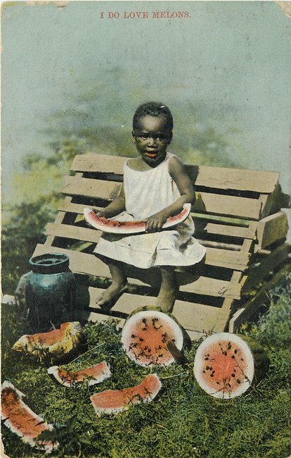 Postcard of Black kid eating watermelon postcard