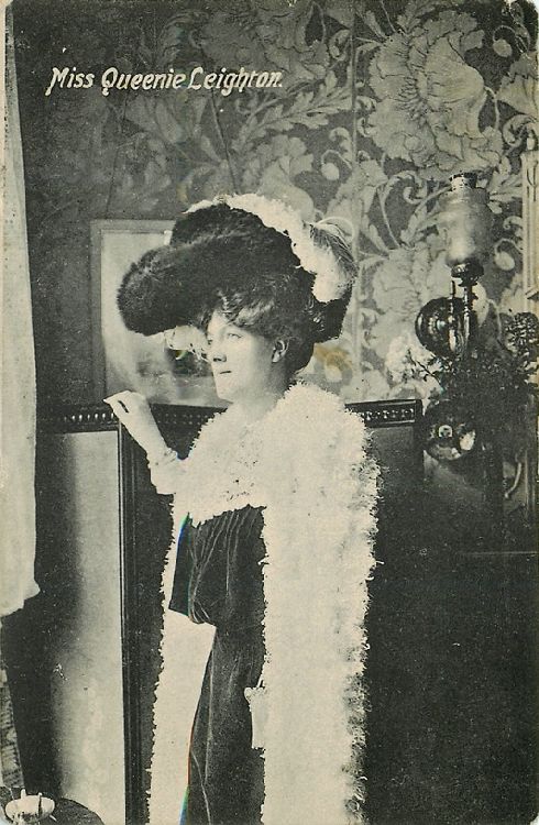 Miss Queenie Leighton beside Changing Screen Postcard