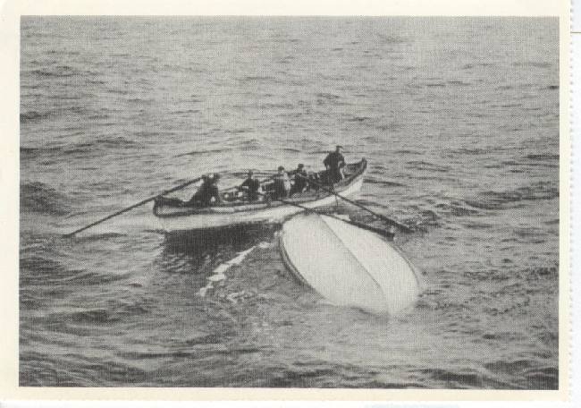 An overturned lifeboat from the Titanic (1912) Reproduced 1988