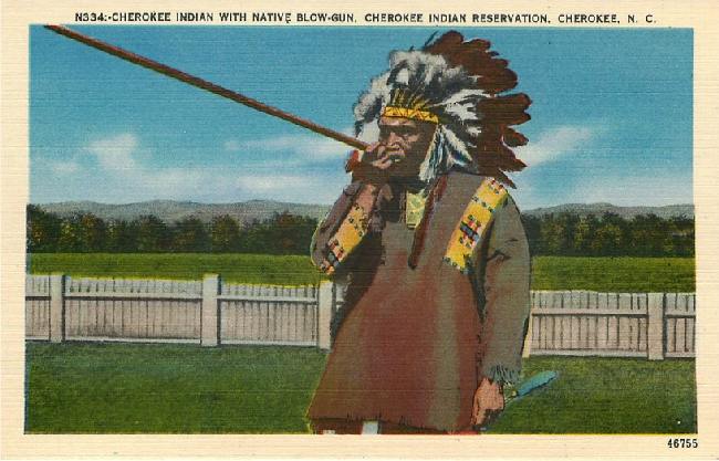 Cherokee Indian with Native Blow-Gun, Cherokee Indian Reserv.