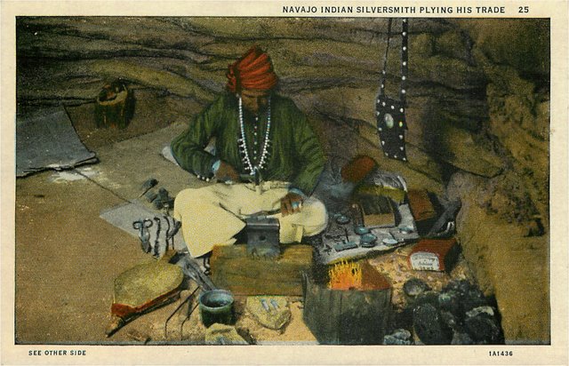 NAVAJO Indian Silversmith Postcard