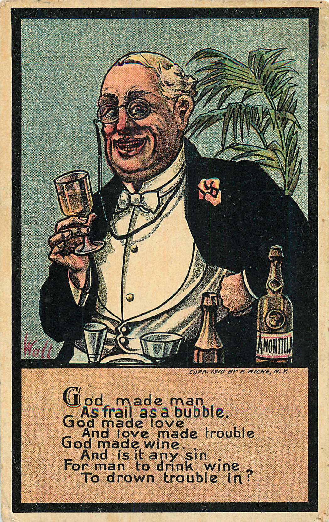 Alcohol Postcard - God made man as frail as a bubble