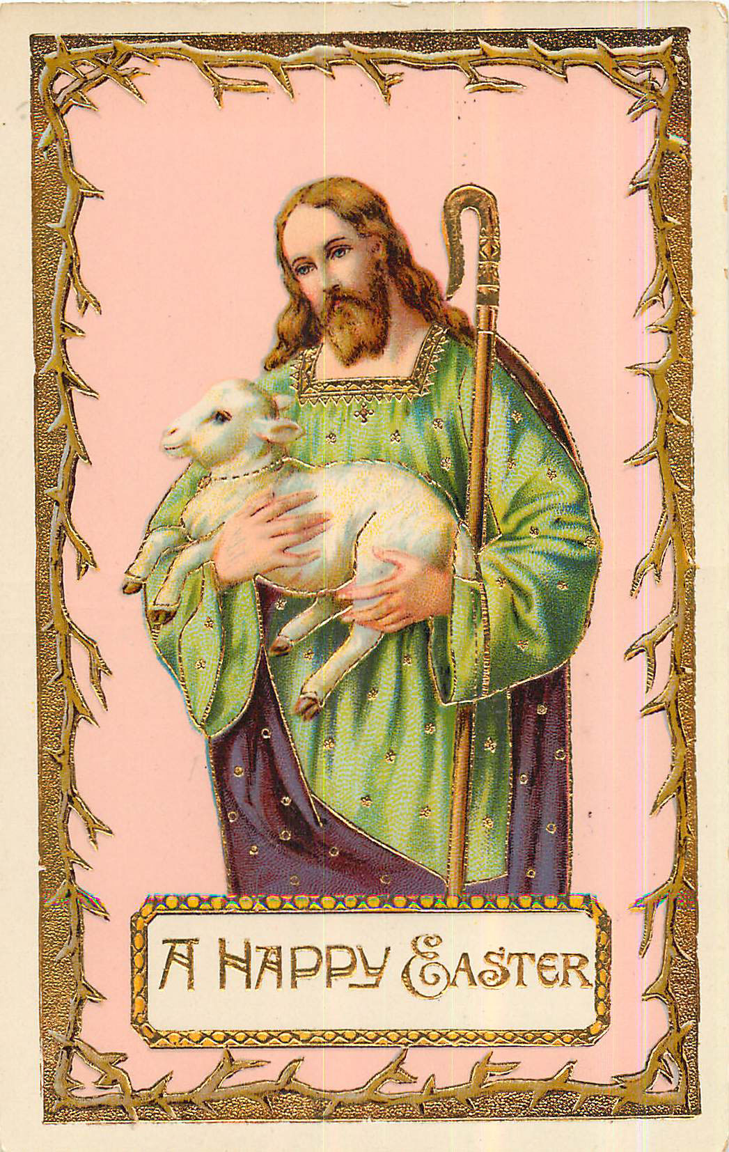 A Happy Easter - Holding a lamb and staff