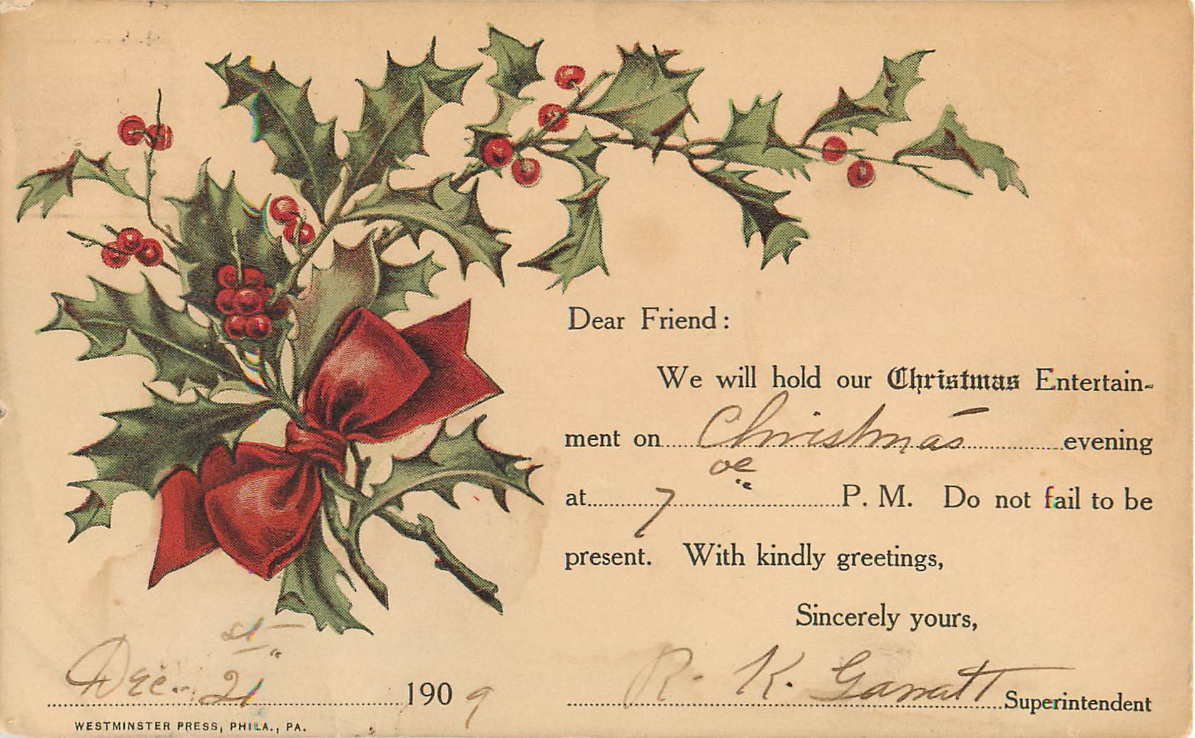 Christmas Entertainment Appointment Card