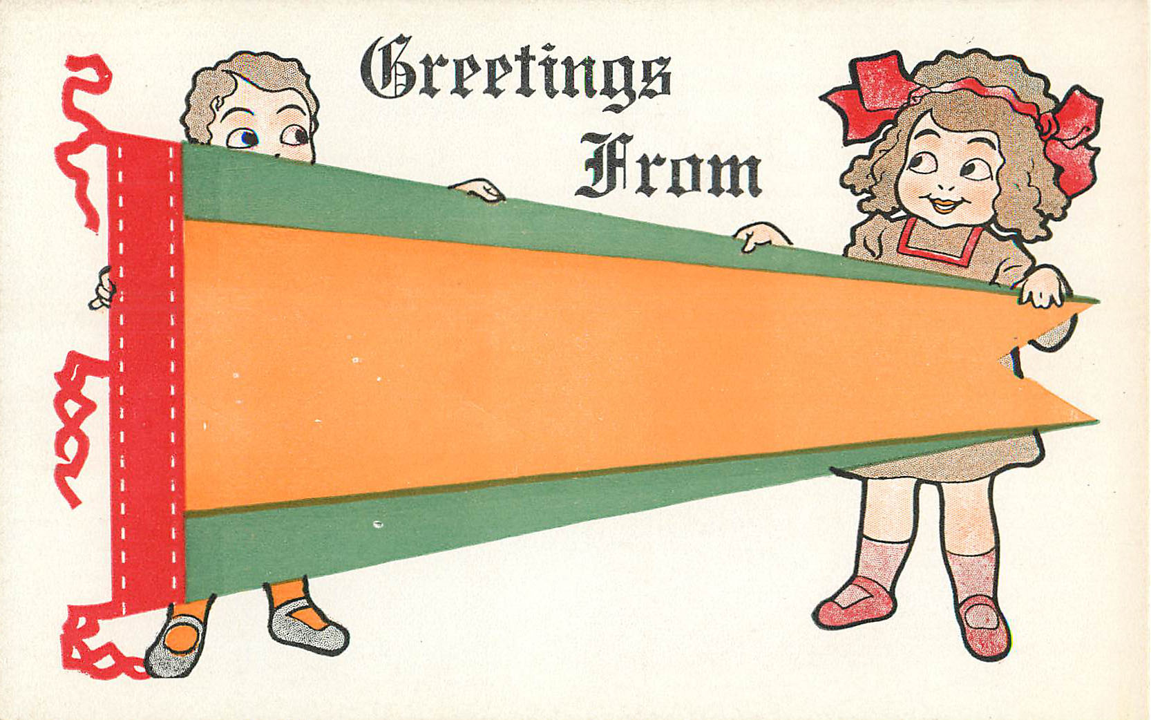 Greeting From - Orange & Green - Pennant Postcard