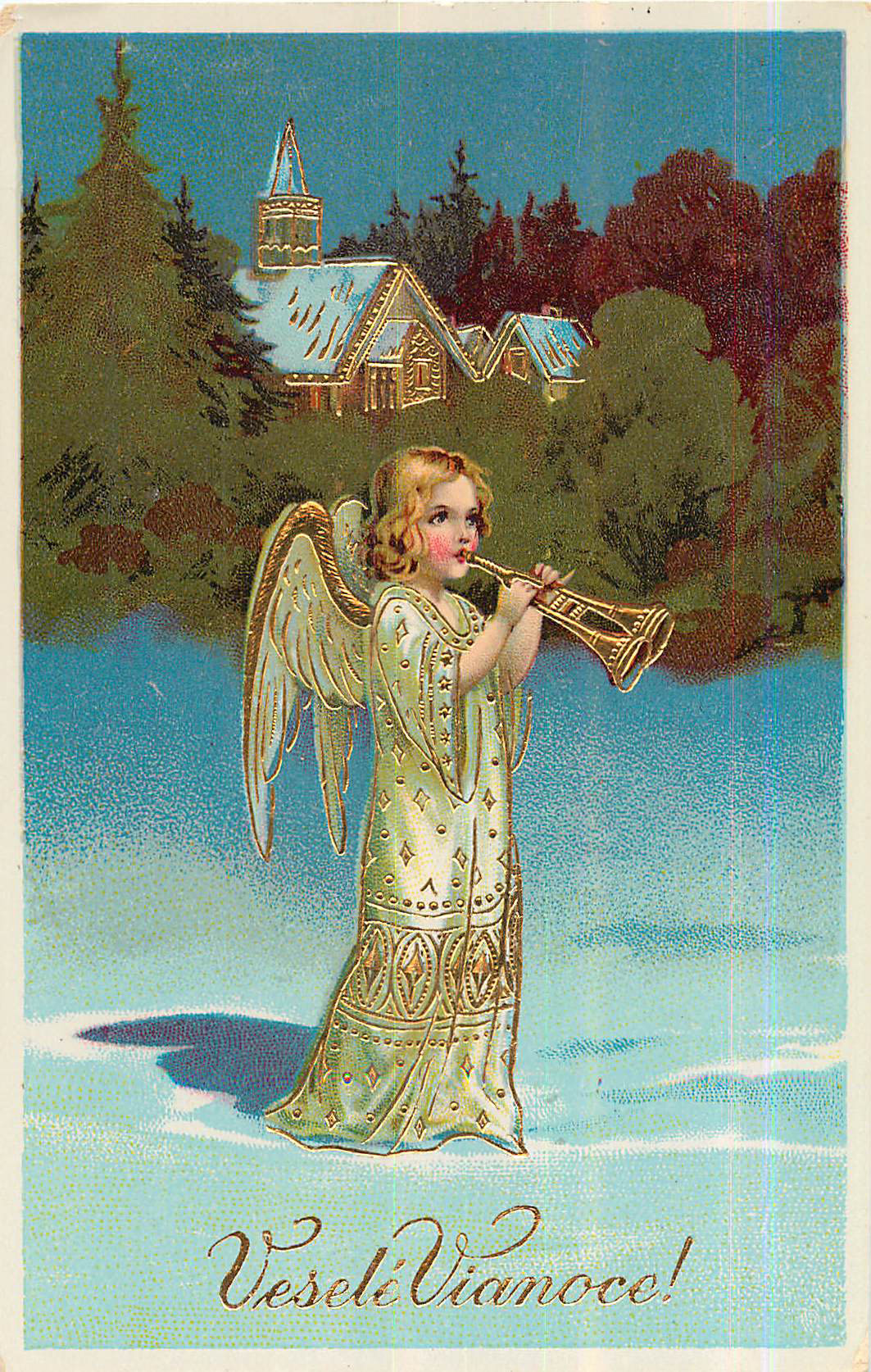 Vesele Vianoce! Angel with trumpet