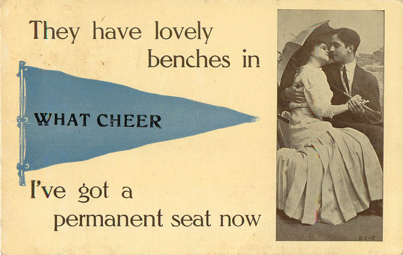 They have lovely benches in What Cheer - Pennant Postcard