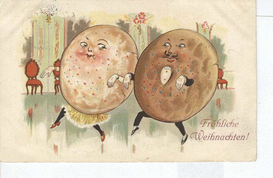 German Christmas Postcard Frohliche Weihnachten Doughnuts