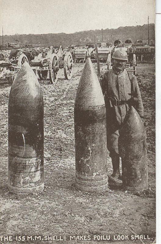 World War 1...The 155 Shell Makes Poilu Look Small War Postcard