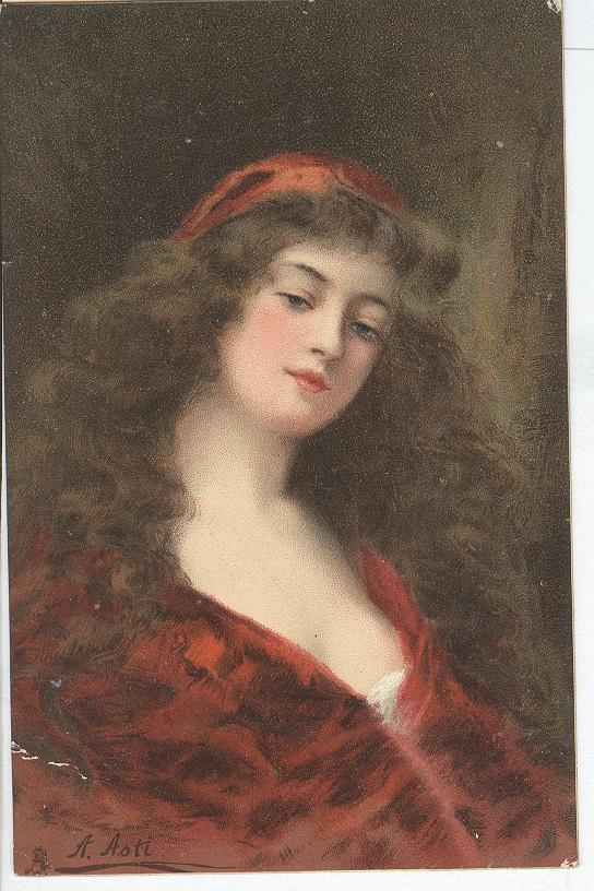 Lady in Red, Signed by Artist "A. Asti"